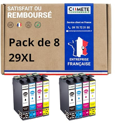 COMETE - Cartouches d'encre Compatibles avec EPSON 29 29XL - Lot de 8 | Pour XP-342 XP-352 XP-452 XP-332 XP-245 XP-442 XP-255 XP-355 XP-455 XP-247 XP-432 XP-435 XP-335 XP-345