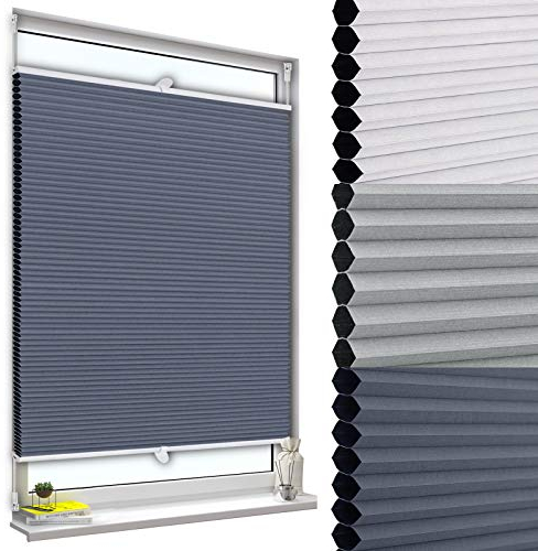 WOLTU Wabenplissee ohne Bohren Verdunklung Thermo Doppelplissee Klemmfix Zweifarbig 90x130cm Blau-Weiß, Plissee Faltrollo Sonnen-, Sicht- & Schallschutz, Jalousie Plisseerollo für Fenster & Tür