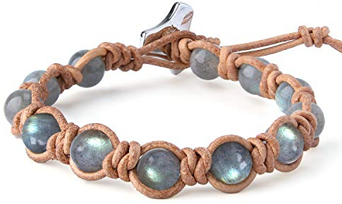 C·QUAN CHI Labradorit Perlen Armbänder Handgefertigtes Leder Wickelarmband Armreifen Freundschaft Verstellbares Armband 01A