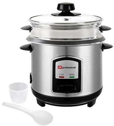 SQ Professional Lustro Electric Rice Cooker and Steamer with Automatic Cooking, Warmer Function Cook Healthy Rice & Vegetable Steamer with Removable Non-Stick Bowl, Measuring Cup & Spatula 0.8L - 350W