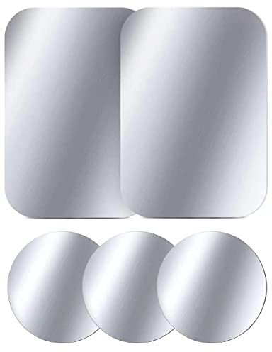 WONLIVE Metallplatte für Magnet KFZ Handy Halterung 5 Stück | Selbstklebende Metallplättchen, für Magnetische KFZ-Handyhalter, für Handyhüllen, 3 Rund & 2 Rechteckig, Silber.