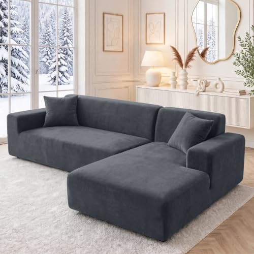 NAKIHOUSE Dicke Samt Sofa Überzug, Sofabezug mit einem Kissenbezug | Superweicher Elastische Rutschfester Couch Überzug für 1/2/3/4 Sitzer（L-förmiges Ecksofa erfordert Zwei),Grau