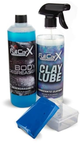 AutoFullCar FullCarX Karosserie-Dekontaminationsset | Karosserie-Entfetter 750 ml | Clay Lube Schmiermittel 750 ml | Clay Bar Tonabnehmer | Kratzfrei | für den professionellen und privaten Gebrauch
