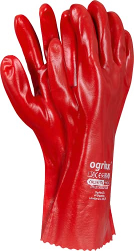 Ogrifox Ox.16.375 PVC 40 - Schutzhandschuhe (40 mm, 60 Paar), Farbe Rot, OX-PVC40