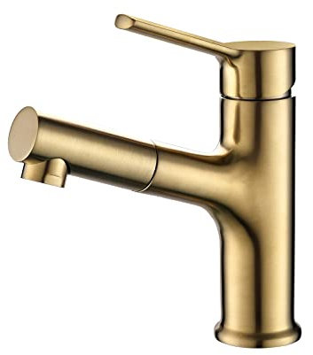 CAZARU Badarmatur mit ausziehbarem Sprinkler, Roségold Waschbeckenarmatur Einhand-Waschtischmischbatterie Warm- und Kaltwasser-Waschtischarmatur Messing Badezimmer ?Waschbecken Wasserhahn