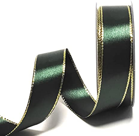 s.dekoda Satinband 25m x 25mm Grün - Gold Weihnachtsband Schleifenband Dekoband Geschenkband [1371]