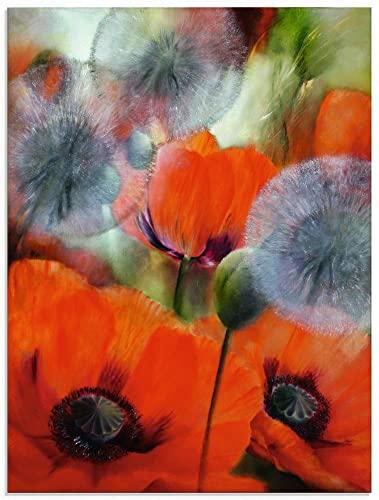 ARTland Wanddeko Glasbilder Wandbild Glas Bild einteilig 60x80 cm Hochformat Natur Pflanzen Blumen Mohnblume Mohn Pusteblume Löwenzahn Sommer U4QP