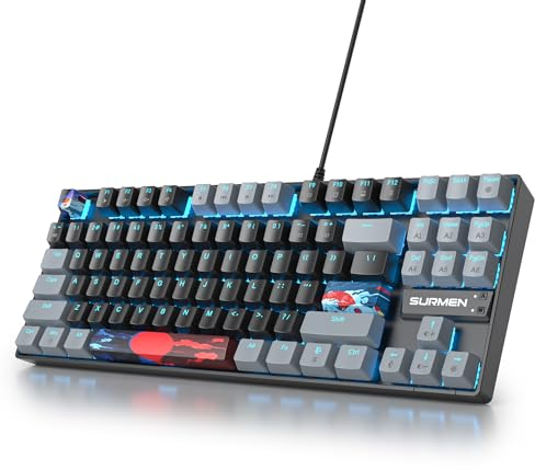 SOLIDEE Portable 80% Mechanical Gaming Keyboard,87 Keys Compact RGB LED Backlit Wired Keyboard with USB Cable,Office Keyboard with Linear Red Switch for Windows PC Mac(87 Dark)