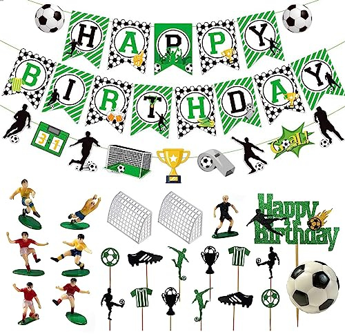 MUYAPAY 24 Stück Fußball Tortendeko Set, Kuchen Deko für Junge Geburtstag Party, HSQIN-ZQDGZS-1