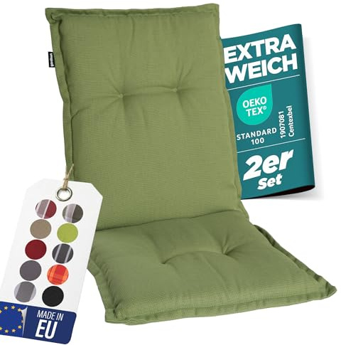 gardisun Gartenstuhlauflagen Niedriglehner, 2er Set, Grün | Extra Dicke Sitzauflagen, Made in EU, Stuhlauflagen für Niederlehner Gartenstuhl, Auflagen mit extra hoher Lichtechtheit