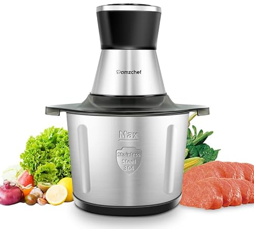 AMZCHEF tritatutto da cucina elettrico,Tritacarne con ciotola in acciaio inox da 3L.Tritatutto elettrico da 500 W con 2 impostazioni di velocità.robot da cucina per carne, cipolle, frutta e verdura.
