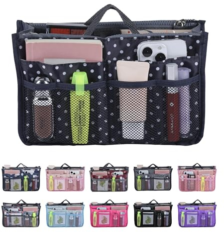 JJ PRIME - Organiseur Sac Pochette | Organisateur Tote Bag (Pois, Noir)