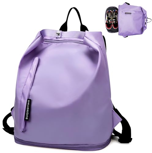 Tokeya Sportrucksack Damen Mädchen, Sporttasche Wasserdicht mit Schuhfach und Nasstasche Leicht Fitnessstudio-Rucksack Klein Freizeit Reisetaschen für Weekend Einkaufen Fitness Schwimmen, Lila