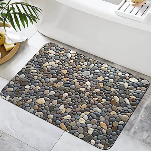 YISUMEI Tapis de salle de bain antidérapant lavable motif galets avec revers en caoutchouc 43,2 x 61 cm