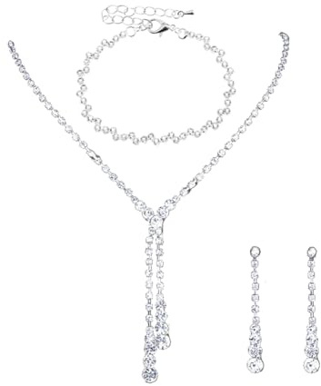 Clataly Bridal Wedding Necklace Earrings Bracelet Set Silver Crystal Bridesmaids Jewelry Accessories for Women Girls (Silver A)