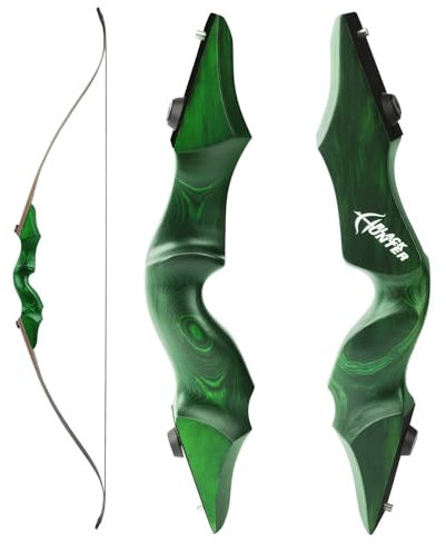 60 Schwarzer Jäger Original Recurve Bogen Set Amerikanischer Jagd-Langbogen Bogenschießen Holzbogen 20-60lbs Rechts/Linkshänder für Bogenschießen Jagd Schießen Praxis (Linke Hand grün, 20Ibs)