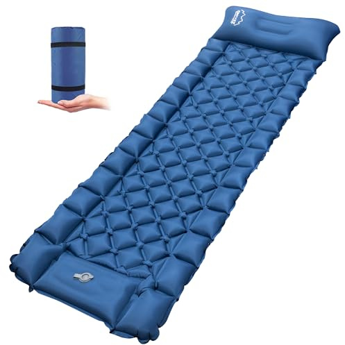 ONTYZZ Schlafmatte Outdoor Camping Isomatte Selbstaufblasend Luftmatratze Ultraleicht Tragbar Anti-Ripstop Verdickte Schlafmatte mit Kissen & Fußpresse Pumpe Aufblasbare Camping-Pad (Saphirblau)