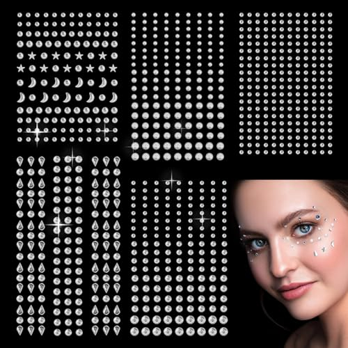 Sularpek 850 Pièces Strass Autocollant Visage, Strass Visage Carnaval, Strass Maquillage Festival Paillettes Visage pour Visage Yeux Corps Ongle Nail Art
