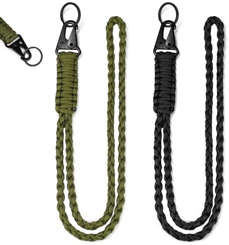 DIKEBAO 2 Stück Paracord Schlüsselanhänger, Geflochtenes Umhängeband Lang, Lanyard Schlüsselband mit karabiner, Schlüsselband zum Umhängen für Ausweise, Outdoor, Camping, Wandern(Grün Schwarz)