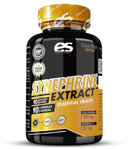 ESSENTIAL NUTRITION - Sinefrina Natural Premium 30 mg por cápsula, 500mg en total - 90 caps | Aumenta la Definición Muscular | Potencia la Energía y el Rendimiento Físico | P Sinefrina