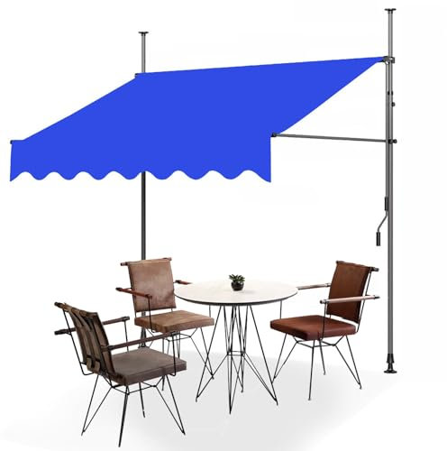 LYUCAYHQ Manuell Einziehbare Markise – Balkon Markise Ohne Bohren – Verstellbare Pergola-Schattenabdeckung mit UV-Schutz – Ideal für Jedes Fenster Oder Jede Tür – Grauer Ständer (Color : Blue, Size