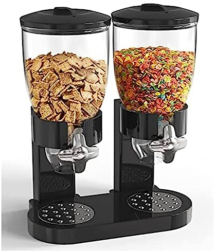 ASIAD Distributeur double de flocons d'avoine, distributeur de denrées alimentaires en matière synthétique, cornflakes, bonbons, bonbons et muesli, récipient à flocons d'avoine,Noir