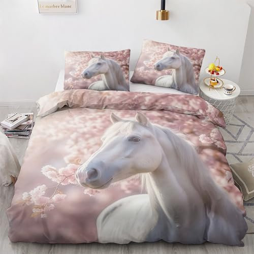 Générique Cheval Decoration Chambre - Housse de Couette Cheval 140x200 avec 1 Taie d'oreiller 65x65 cm, Parure de Lit Fille en Microfibre Douce, Linge de Lit 1 Personne Adulte avec Fermeture éclair