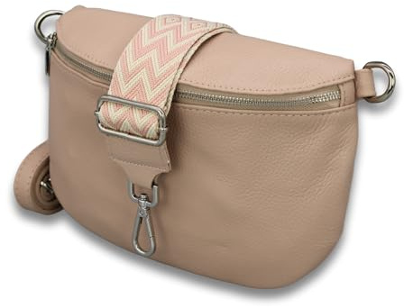 Adel Bags ADA Damen Bauchtasche Echtleder Handgefertigt Crossbody Bag | Damen Umhängetasche, Echtes Leder, Schultertasche mit Ledergurt & gemustertem Riemen, 3 Fächer, Made in Italy