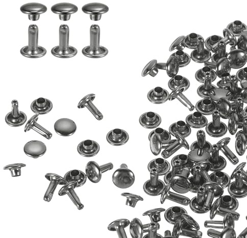 QUARKZMAN 60 Ensembles de Rivets en Cuir à Double Tête, 7X8mm Rivets Ronds Tubulaires Métal pour Fabrication de Cuir Ceinture en Tissu, Rivet à Frapper Réparation Décoration de Sacs, Gris