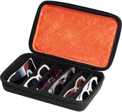 ProCase Hard Shell Travel Sunglasses Organizer, Portable Muliple Glasses Case for Travling with Adjustable Dividers, Eyeglasses Storage Box for Trip Men Women -7 Slots, Orangeblack
