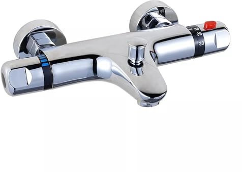 Rubinetto termostatico per doccia, 38 °C, termostato, in ottone, miscelatore per doccia, termostato, colore: argento