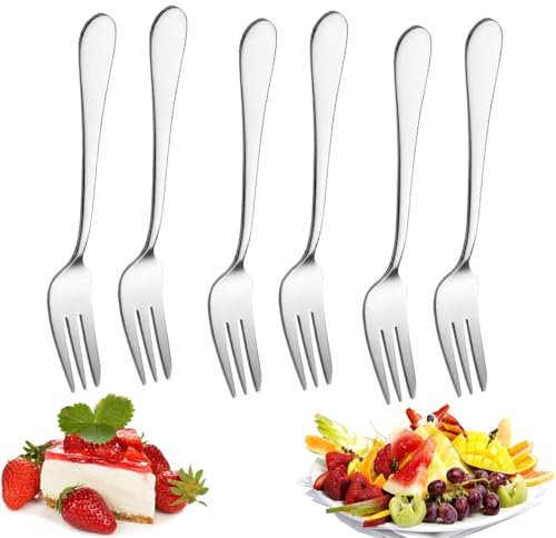 Daryunk 6 Pcs Dessert Forks, 13.8cm Stainless Steel Fruit Forks, Mirror Polished, Cutlery Table Forks Set for Home, Kitchen, Restaurant, 13.8cm Fruit Fork