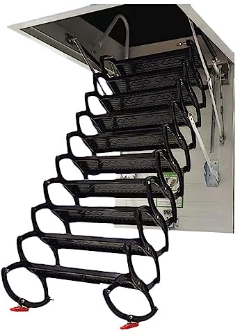 SnamicE Elektrische Deckenleiter aus legiertem Stahl, schwarz, Teleskopleiter mit Fernbedienung und Handlauf,Black-70x100cm/27.5x39in,Black-70x100cm/27.5x39in