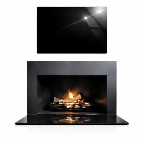 TMK ArtDeko Kaminglas Bodenplatte – Rechteckige Glasplatte aus ESG-Sicherheitsglas für optimalen Funkenschutz - Schwarz 60x52 cm