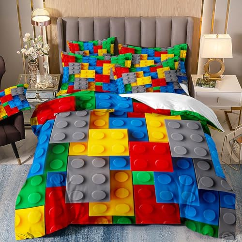 VOGIAY Bettwäsche 135x200 3D Bausteine Patchworkmuster Bettwäsche Set – Bettwäsche für Teenager und Kinder Bettbezug aus Mikrofaser mit 1 Kissenbezug 80x80cm Geeignet für Alle Jahreszeiten