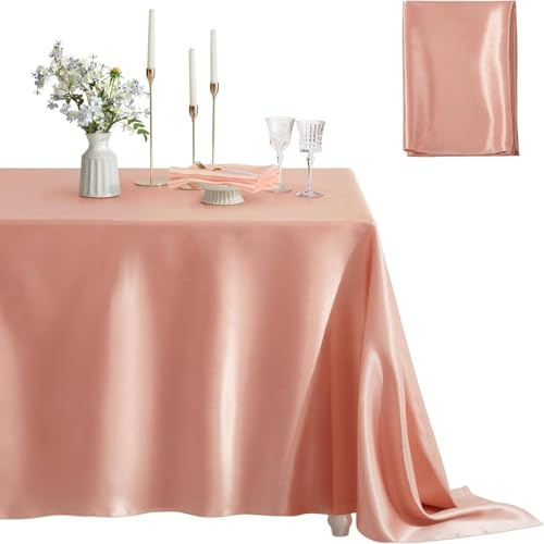 Pmnzdy Tovaglia in Raso 152x305cm/60x120pollici Rettangolare Tovaglie Decorazione da Tavola per Matrimoni, Feste, Banchetti, Festività, Picnic, Natale, Decorazione di Halloween Oro Rosa