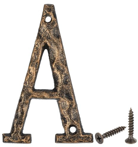 QUARKZMAN Hausnummer Alphabet A, 140 * 7mm Hausnummernschild aus Gusseisen Straßennummer Türnummer für Bürotüren, Briefkästen, Garagen - Schwarzgold