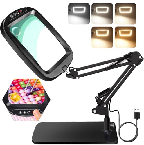 NZQXJXZ 10X 30X Lente di Ingrandimento con Luce e Supporto, Lampada di Ingrandimento Illuminata a LED, 5 Modalità Colore, Lampada da Scrivania con Lente di Ingrandimento per Lettura, Hobby Artigianale