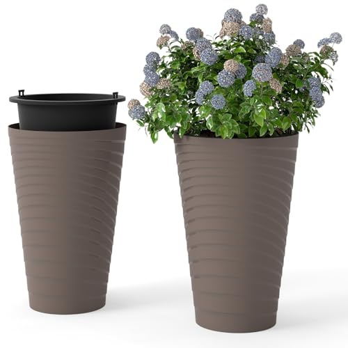 COSTWAY Vasi Alti per Piante, Vasi Grandi da Esterno ed Interno con Fori di Drenaggio, Contenitori Decorativi per Piante per Giardino, Balcone e Veranda (Modello 2)