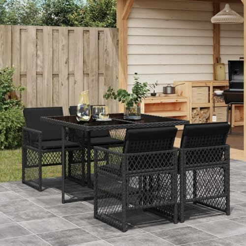 Hoodmeel Rattan Gartenmöbel Set 4 Personen Garten Sitzgruppe 4 Personen Sitzgruppe Outdoor Polyrattan Sitzgruppe Sitzgarnitur Terassenmöbel außen-Schwarz-5-tlg Typ 3