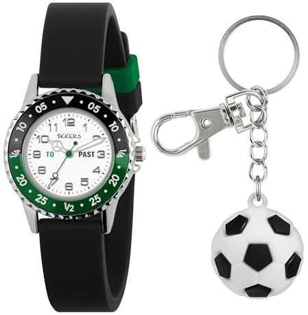 Tikkers Black Strap Time Teacher Watch and Football Keyring Set ATK1095-SET