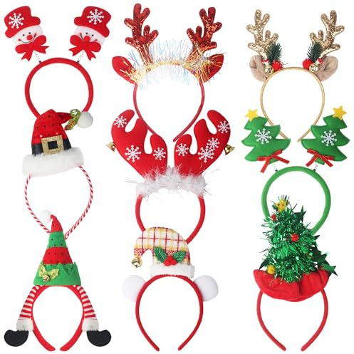 9 Stück Haarreif Weihnachten, Kreativer und interessanter dekorativer Weihnachtskopfschmuck, Weihnachtshaarreifen Erwachsene und Kinder (Weihnachtsmütze, Tannenbaum, Schneemann, Rentier Haarreif)