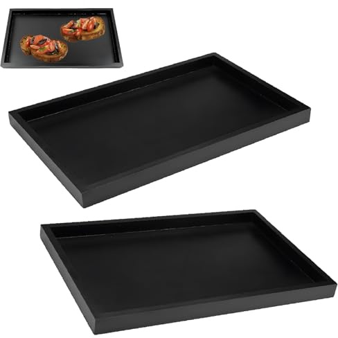 Serviertablett 2 Stück Holztablett Rechteckig 32x20x2cm Serviertablett Tablett Schwarz, Für Lebensmitteln Und Getränken, Ideal Für Haushaltsküche ﻿﻿