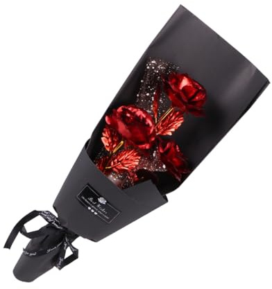 DECOMELODY Bouquet Rosse in Foglia d Oro Regalo Creativo per Fidanzata Moglie Decorazione per Matrimonio e Speciali