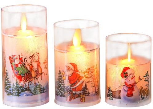 Timasser 3 Stück Weihnachtskerzen LED mit Batterie Kabellos Elektrische Flammenlose Kerzen LED Teelichter Weihnachten Weihnachtsbaum Teelichter Weihnachtsmann LED Kerzen Warmweiß