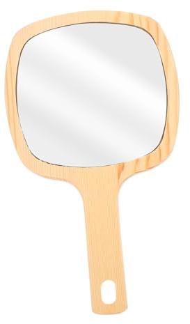 HONITANO Specchio Superficie Chiara Portatile Manico in Vetro Beige per Trucco Facile da Trasportare e Design Elegante per Donne