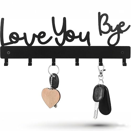 Maslasee​ Key Holder For Wall, Love You Bye Sign Metal Hook Rack​​ With 6Nails Caps ​​Key Hooks​​ For Keys Coats Hats Easy Install ​​Home Decor​​ Home Accessories​​ Gift (Black)