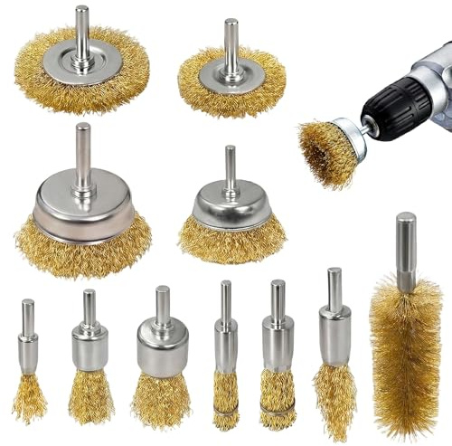 11 Pièces Brosse Métallique pour Perceuse, 6mm Poignée | Brosses pour Meuleuse Visseuse, pour Nettoyage Rouille Peinture Saleté