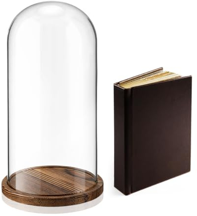 AceOrbit 16 Inch Glass Dome Cloche Display with Wood Base, Clear Tall Glass Dome, the Bell Jar Clear Cloche for Plants, Curios, Keepsakes, Heirlooms (8.66''×16'')