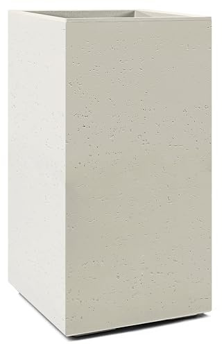 Tymar Pflanzkübel auf Rollen 30x30x60 hoch pflanzgefäße für draussen, hohe blumenkübel Betonoptik Kunststoff_KARO (Beige)